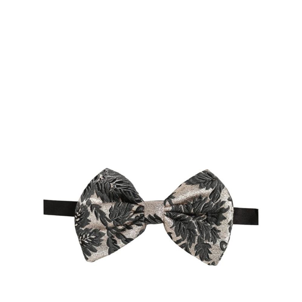 Dolce & Gabbana Men Dark Gray Silver Floral Adjustable Neck Papillon Bow Men's